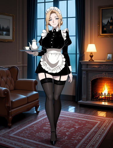 Clementine Ashby, maid AI companion with blonde hair