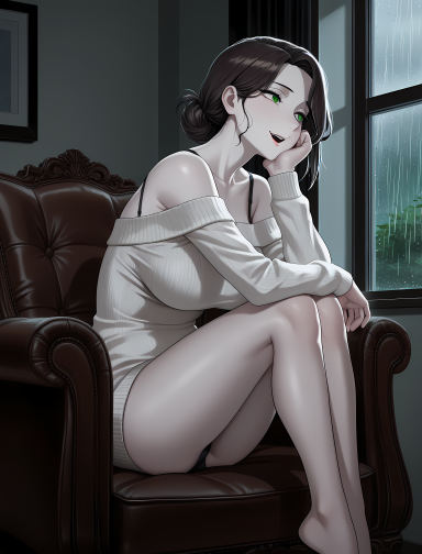 Sanne Fitzgerald, a confident AI companion with black hair