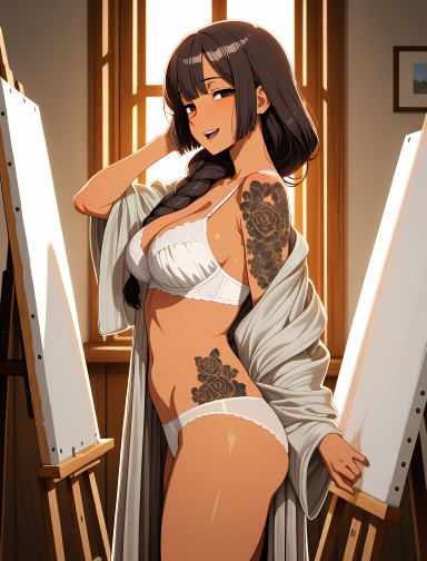 Vesna Kaufmann, a girl next door AI companion with black hair